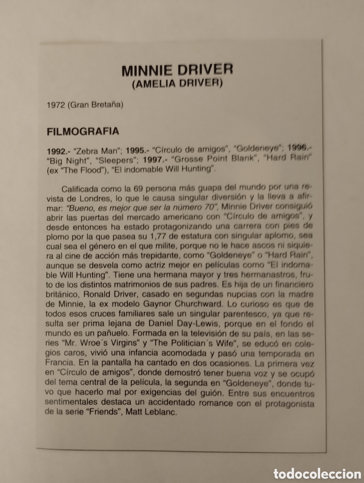 Cine: Minificha N157 Minnie Driver - Actriz. - Foto 2