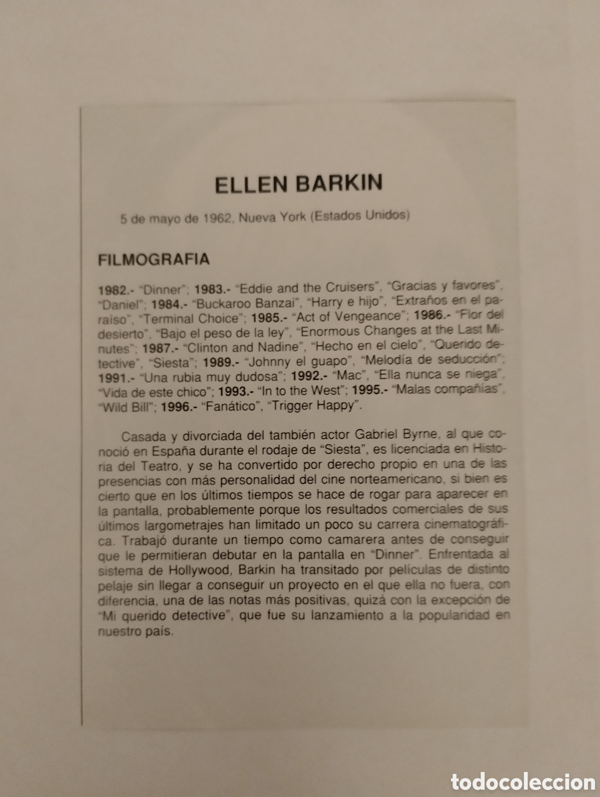Cine: Minificha N162 Ellen Barkin - Actriz. - Foto 2