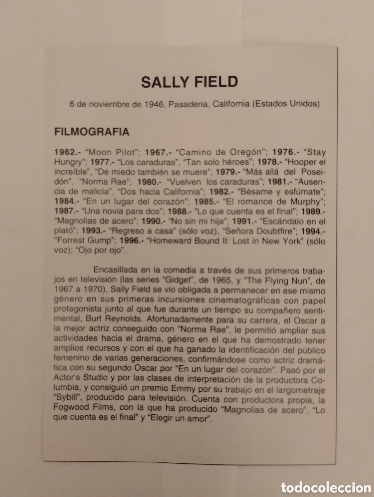 Cine: Minificha N172 Sally Field - Actriz. - Foto 2