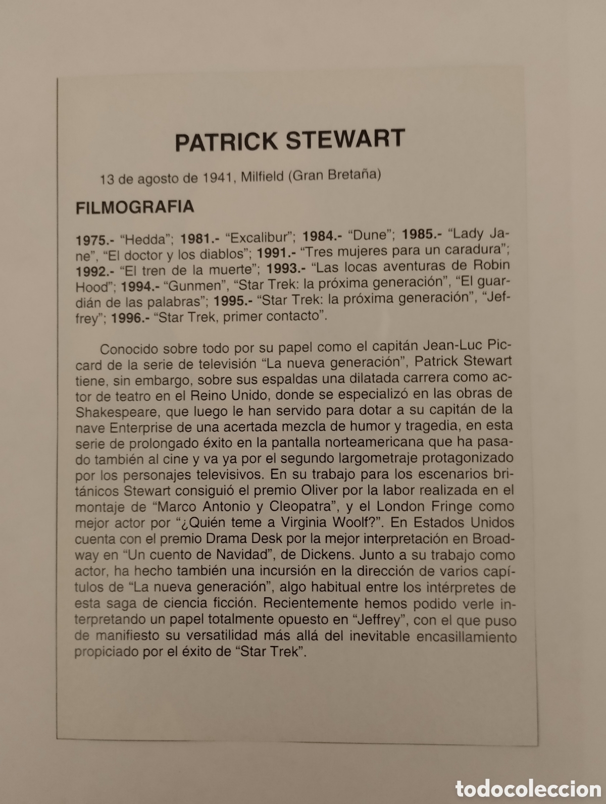 Cine: Minificha N173 Patrick Stewart - Actor. - Foto 2