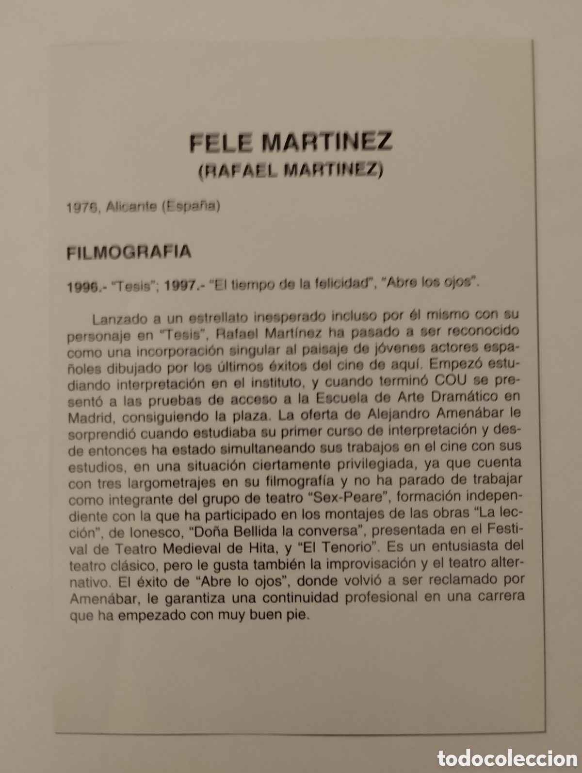 Cine: Minificha N176 Fele Martinez - Actor. - Foto 2