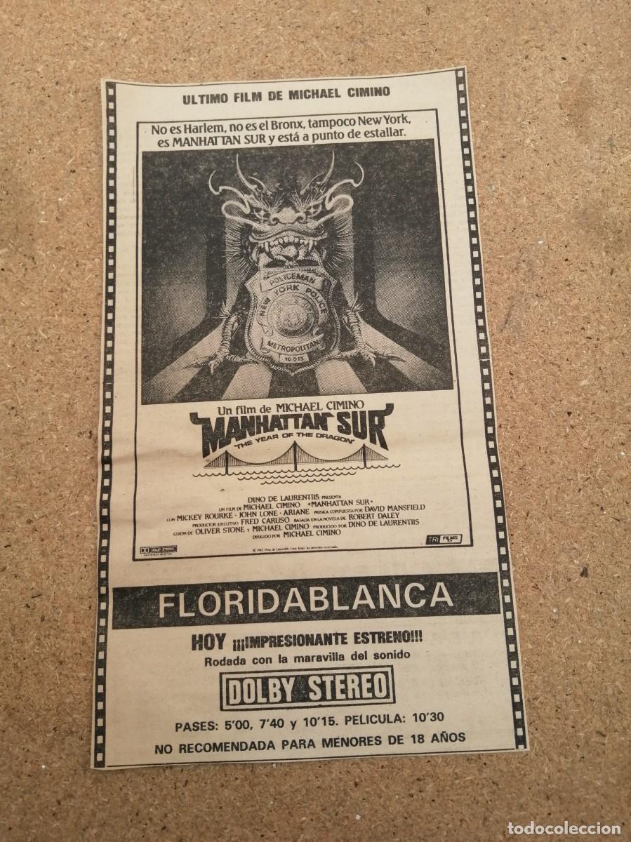 Cine: ANUNCIO CINE. MANHATTAN SUR (DE MICHAEL CIMINO, CON MICKEY ROURKE) CINE FLORIDABLANCA, MURCIA