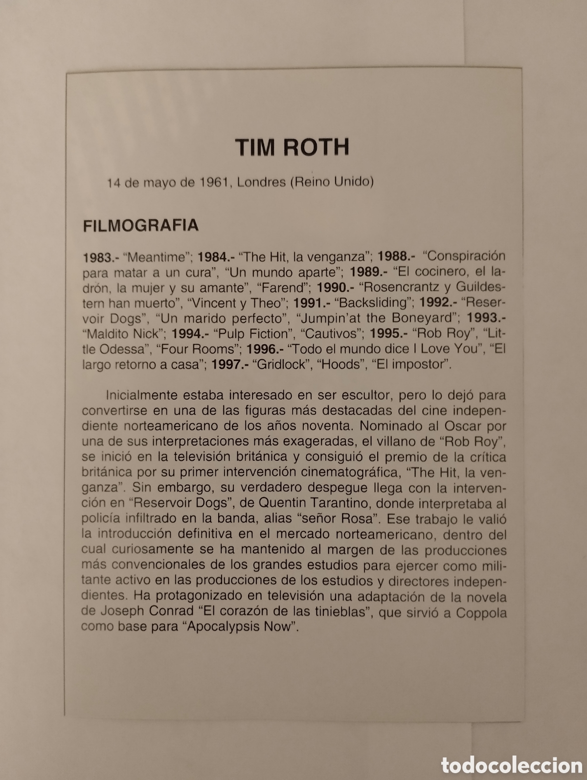 Cine: Minificha N189 Tim Roth - Actor. - Foto 2