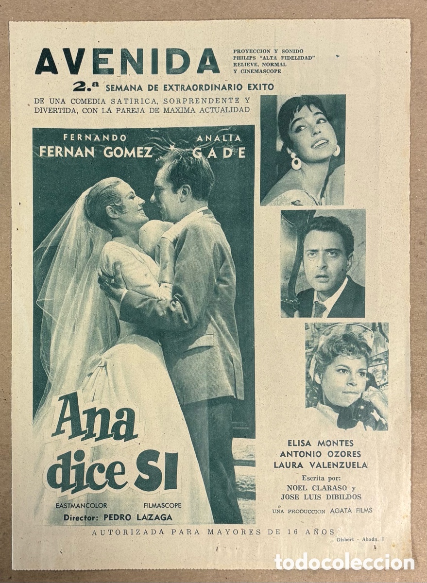 Cine: ANA DICE SI (FERNANDO FERN&Aacute;N G&Oacute;MEZ, ANAL&Iacute;A GADE). CARTEL PUBLICITARIO PEL&Iacute;CULA PERI&Oacute;DICO ABC 1958
