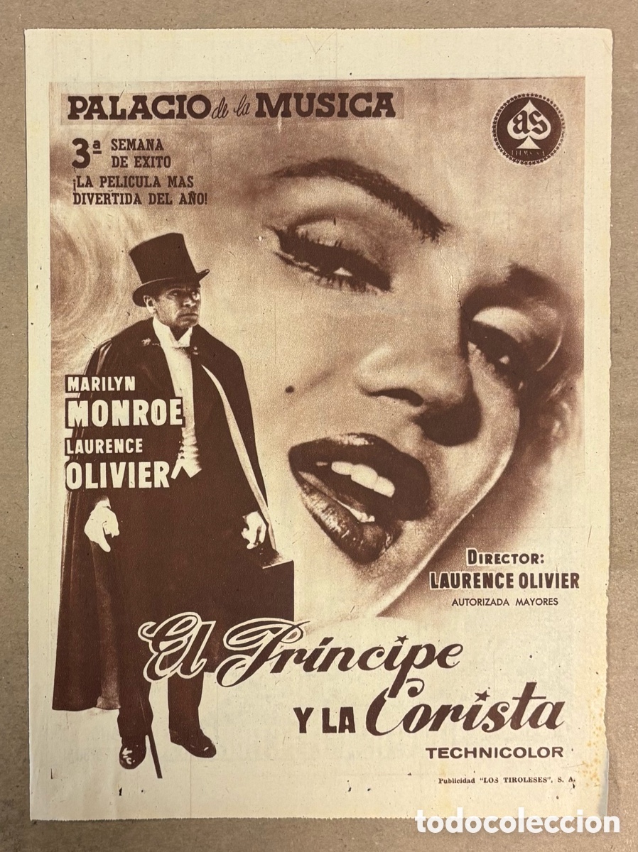 Cine: EL PR&Iacute;NCIPE Y LA CORISTA (MARILYN MONROE). CARTEL PUBLICITARIO PEL&Iacute;CULA PERI&Oacute;DICO ABC 1958.