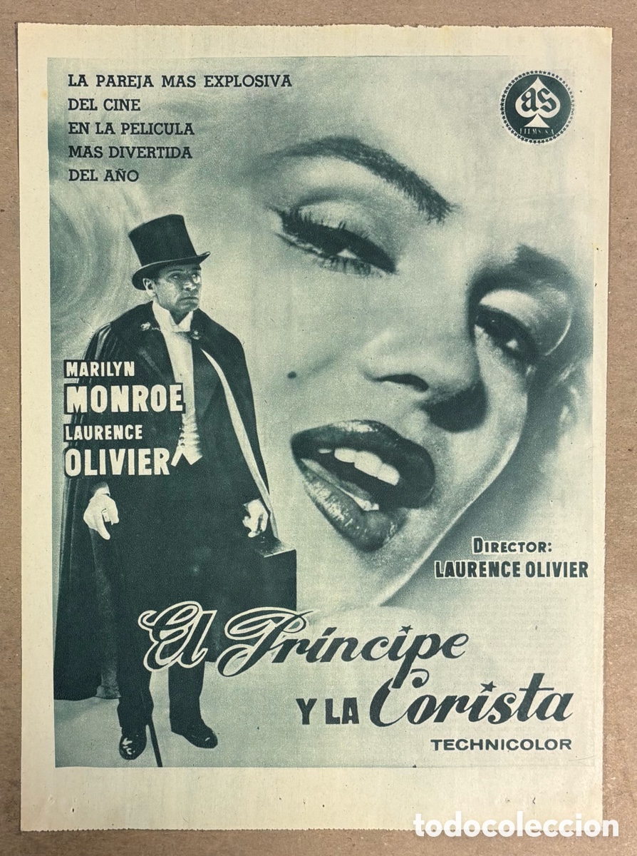 Cine: EL PR&Iacute;NCIPE Y LA CORISTA (MARILYN MONROE). CARTEL PUBLICITARIO PEL&Iacute;CULA PERI&Oacute;DICO ABC 1958.