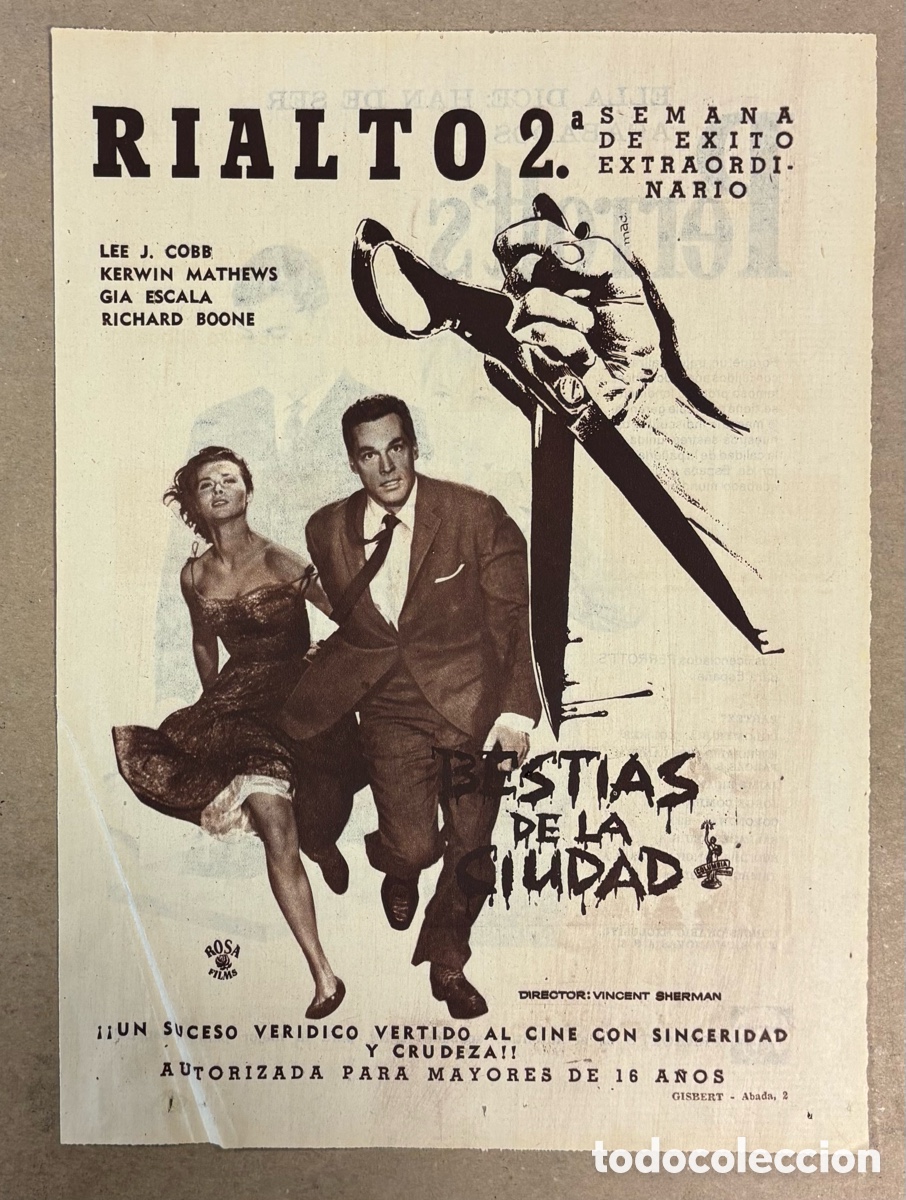 Cine: BESTIAS DE LA CIUDAD (LEE J. COBB ). CARTEL PUBLICITARIO PEL&Iacute;CULA PERI&Oacute;DICO ABC A&Ntilde;O 1957.