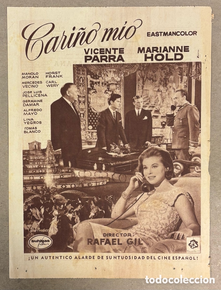 Cine: CARI&Ntilde;O M&Iacute;O (VICENTE PARRA MARIANNE HOLD). CARTEL PUBLICITARIO PEL&Iacute;CULA PERI&Oacute;DICO ABC A&Ntilde;O 1961.