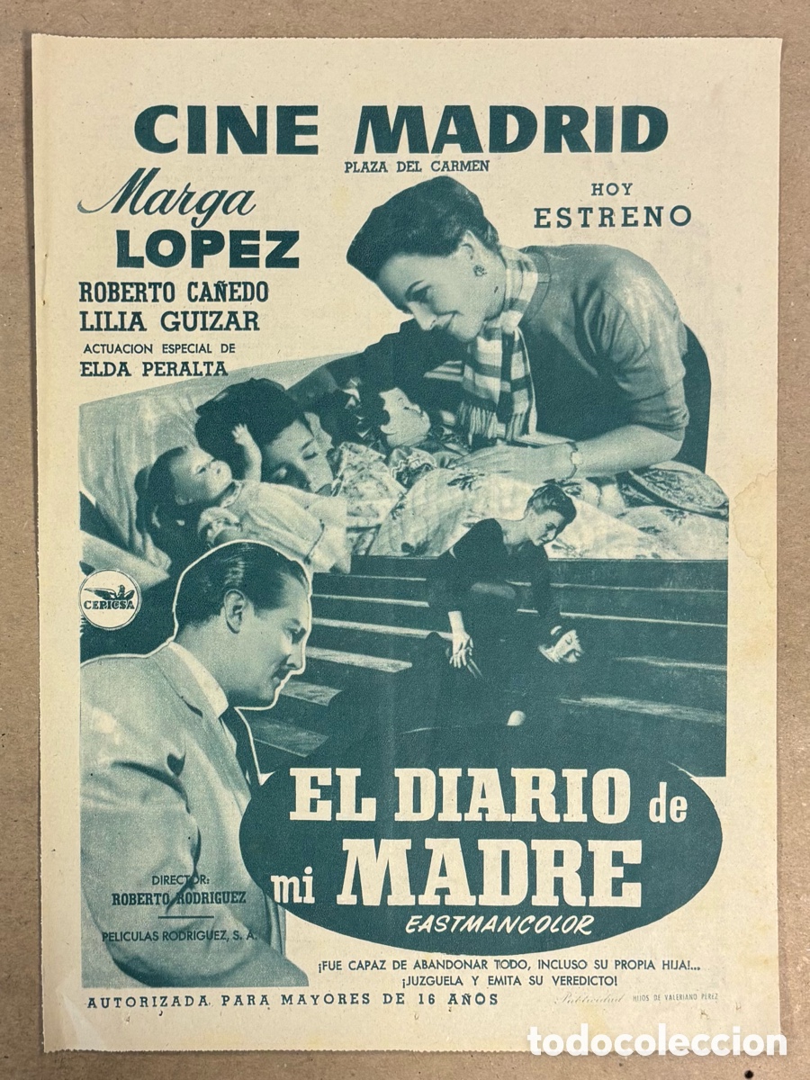 Cine: EL DIARIO DE MI MADRE (MARGA L&Oacute;PEZ). CARTEL PUBLICITARIO PEL&Iacute;CULA PERI&Oacute;DICO ABC A&Ntilde;O 1958