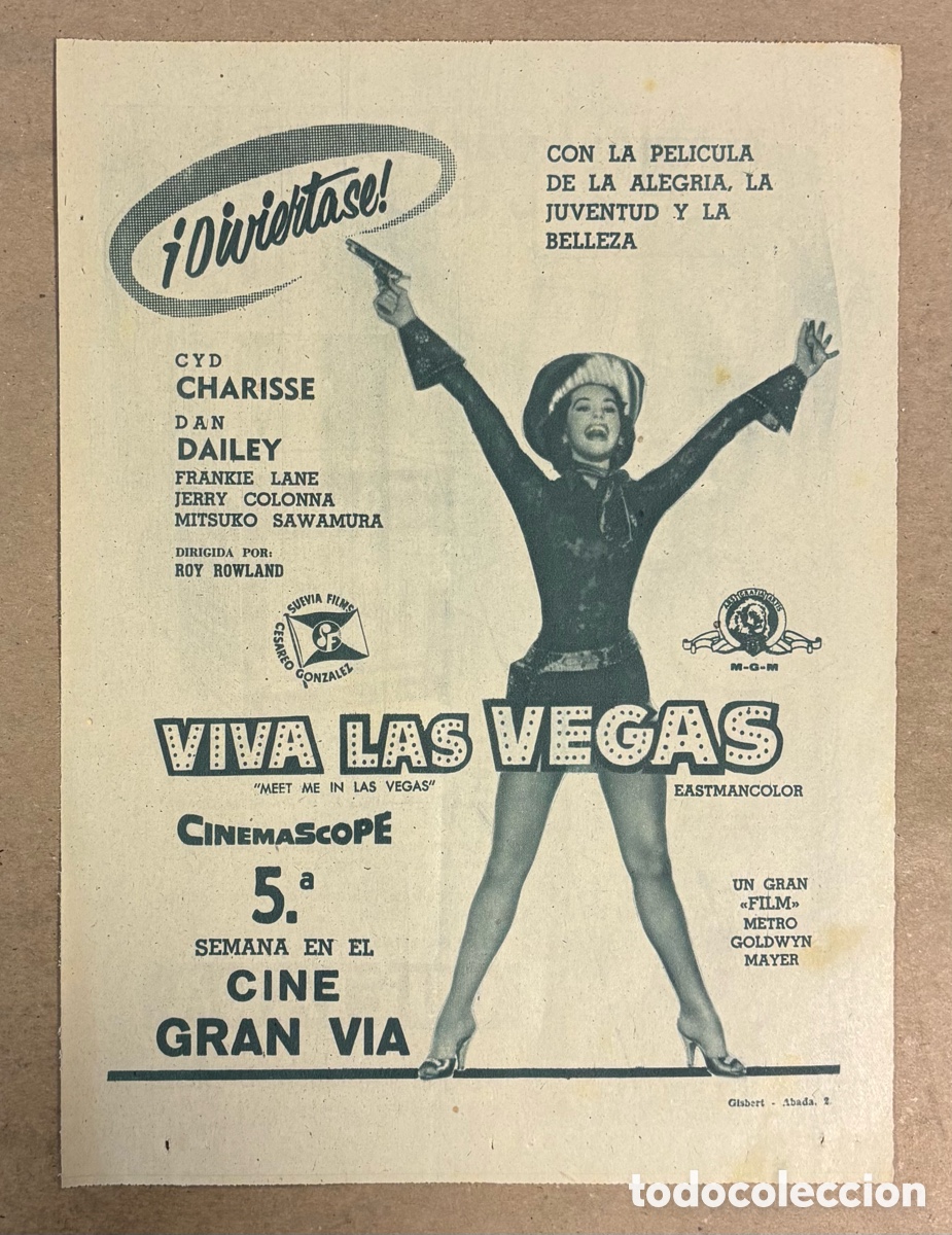 Cine: VIVA LAS VEGAS (CYD CHARISSE, DAN DAILEY). CARTEL PUBLICITARIO PEL&Iacute;CULA PERI&Oacute;DICO ABC A&Ntilde;O 1956