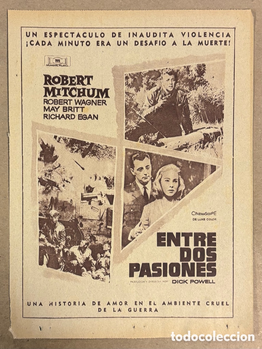 Cine: ENTRE DOS PASIONES (ROBERT MITCHUM). CARTEL PUBLICITARIO PEL&Iacute;CULA PERI&Oacute;DICO ABC A&Ntilde;O 1958