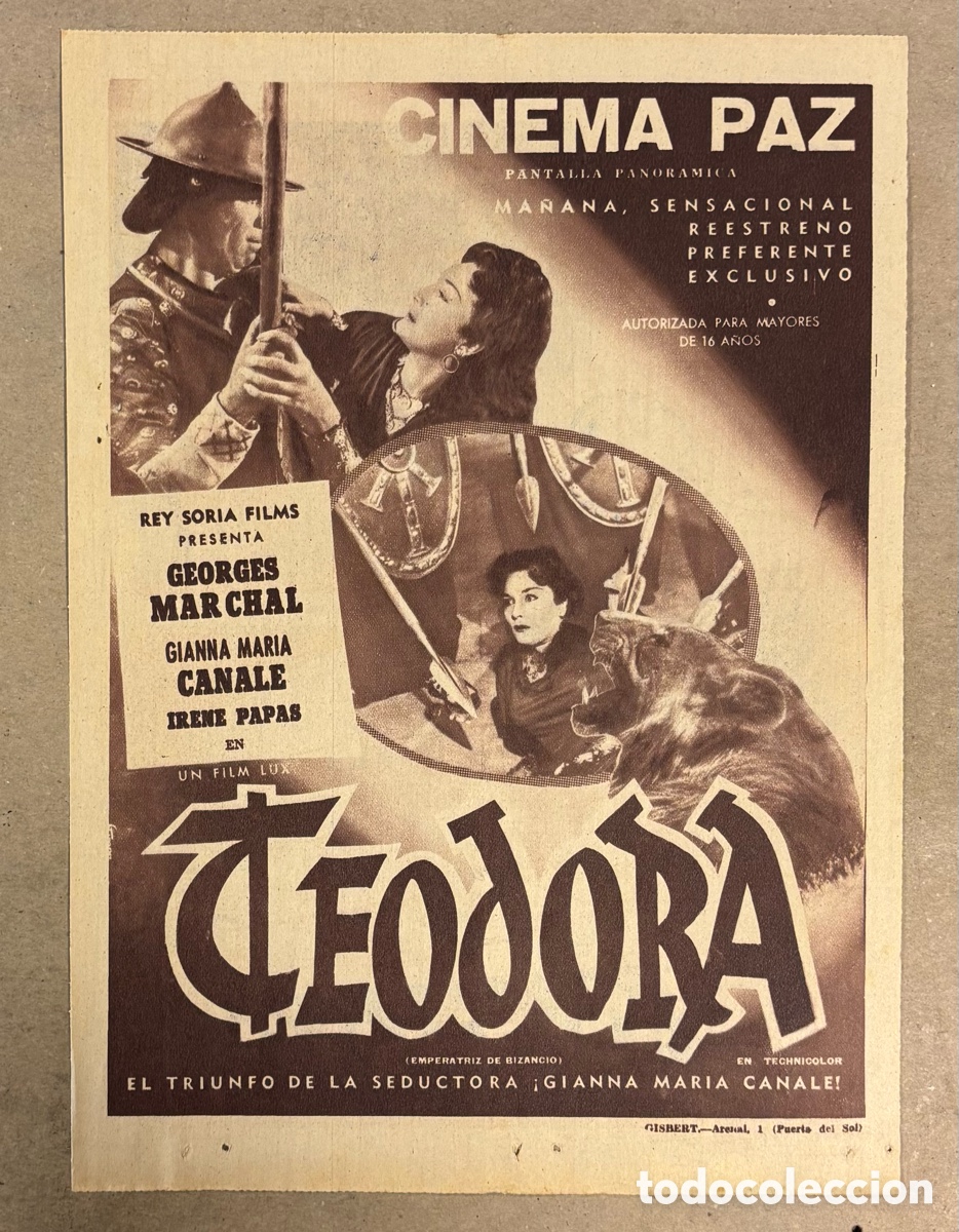 Cine: TEODORA (GEORGE MARCHAL). CARTEL PUBLICITARIO PEL&Iacute;CULA PERI&Oacute;DICO ABC A&Ntilde;O 1954.
