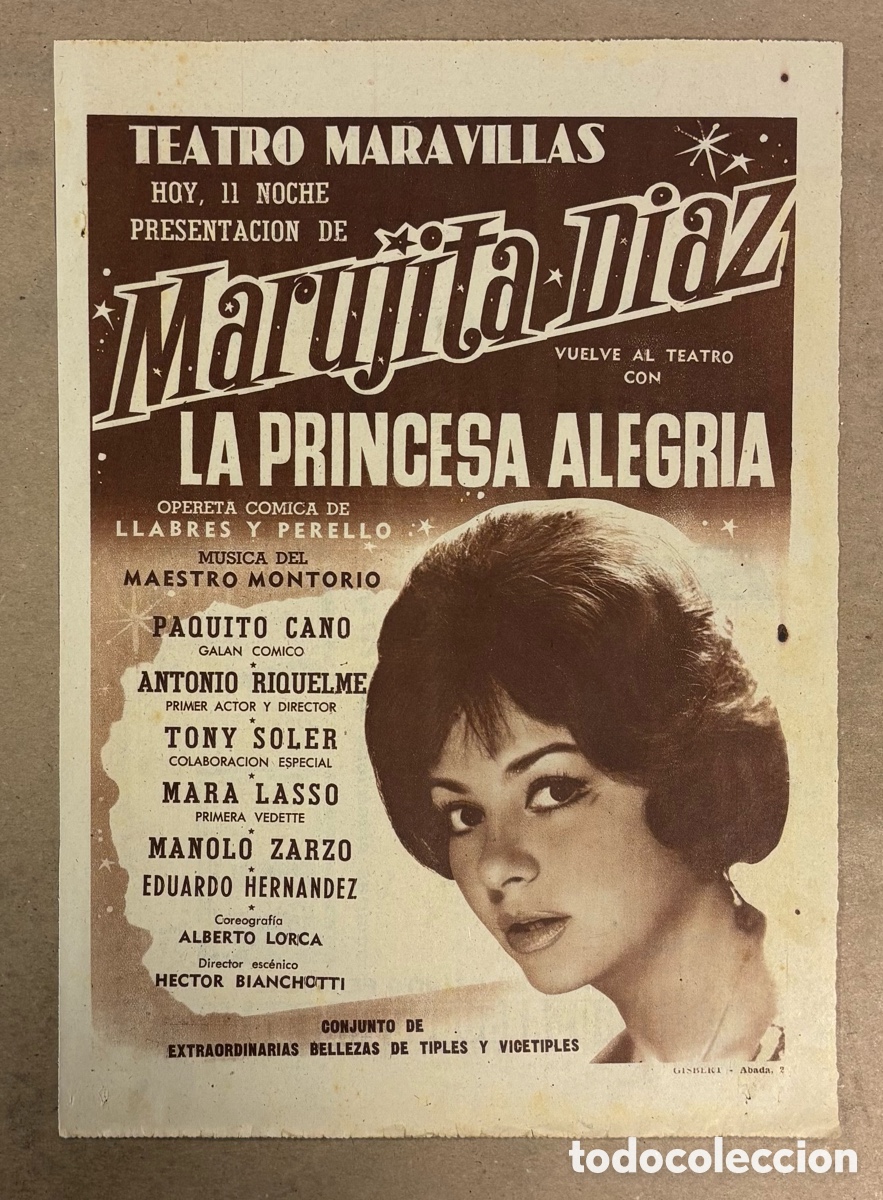 Cine: LA PRINCESA ALEGR&Iacute;A (MARUJITA D&Iacute;AZ). CARTEL PUBLICITARIO TEATRO MARAVILLAS PERI&Oacute;DICO ABC A&Ntilde;O 1959
