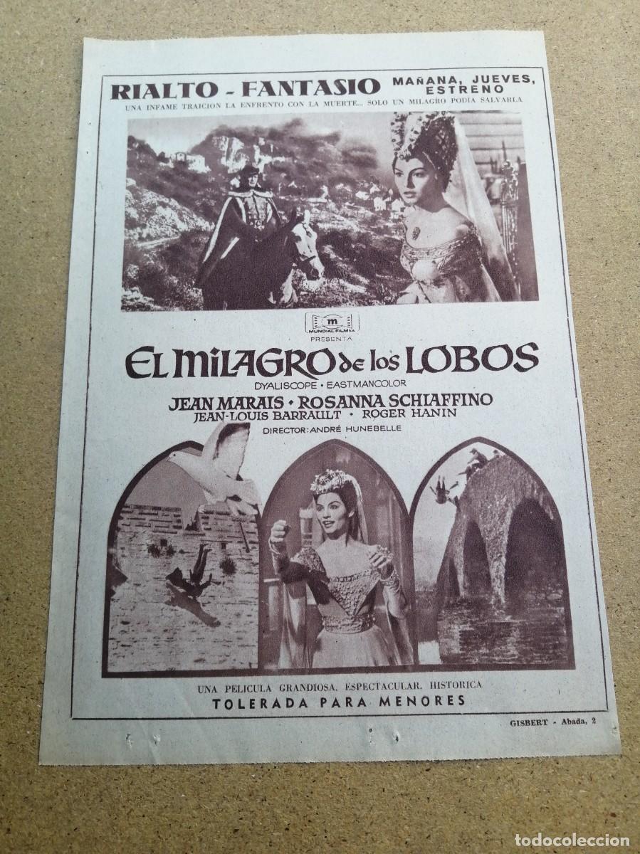 Cine: ANUNCIO CINE. EL MILAGRO DE LOS LOBOS (JEAN MARAIS - ROSSANA SCHIAFFINO)