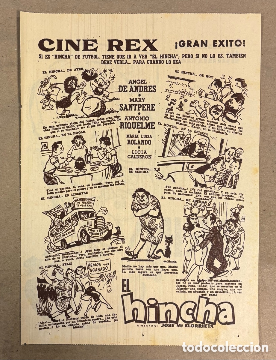 Cine: EL HINCHA (&Aacute;NGEL DE ANDR&Eacute;S, MARY SANTPERE). CARTEL PUBLICITARIO LA CORRALA PERI&Oacute;DICO ABC A&Ntilde;O 1958
