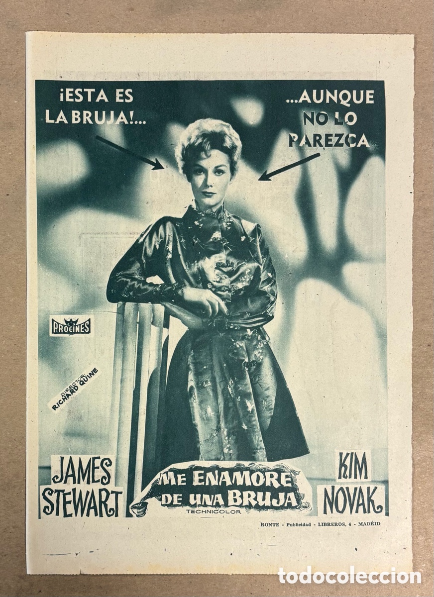 Cine: ME ENAMOR&Eacute; DE UNA BRUJA (JAMES STEWART, KIM NOVAK). CARTEL PUBLICITARIO PEL&Iacute;CULA PERI&Oacute;DICO ABC