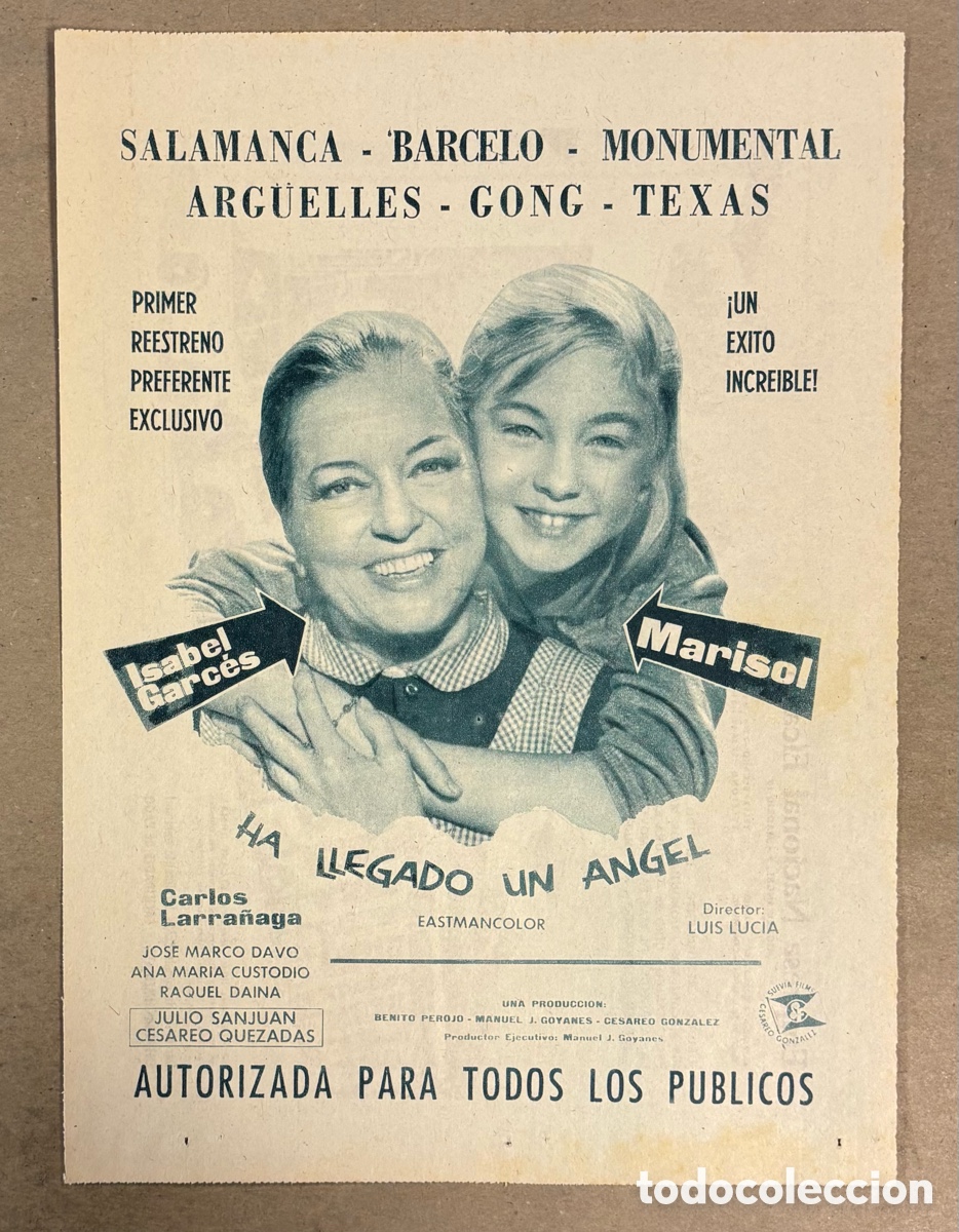 Cine: HA LLEGADO UN &Aacute;NGEL (MARISOL, ISABEL GARC&Eacute;S). CARTEL PUBLICITARIO PEL&Iacute;CULA PERI&Oacute;DICO ABC DE 1961.