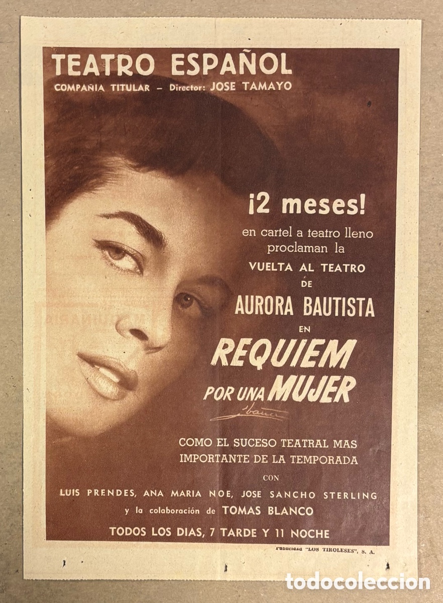Cine: R&Eacute;QUIEM POR UNA MUJER (AURORA BAUTISTA). CARTEL PUBLICITARIO TEATRO ESPA&Ntilde;OL PERI&Oacute;DICO ABC A&Ntilde;O 1957