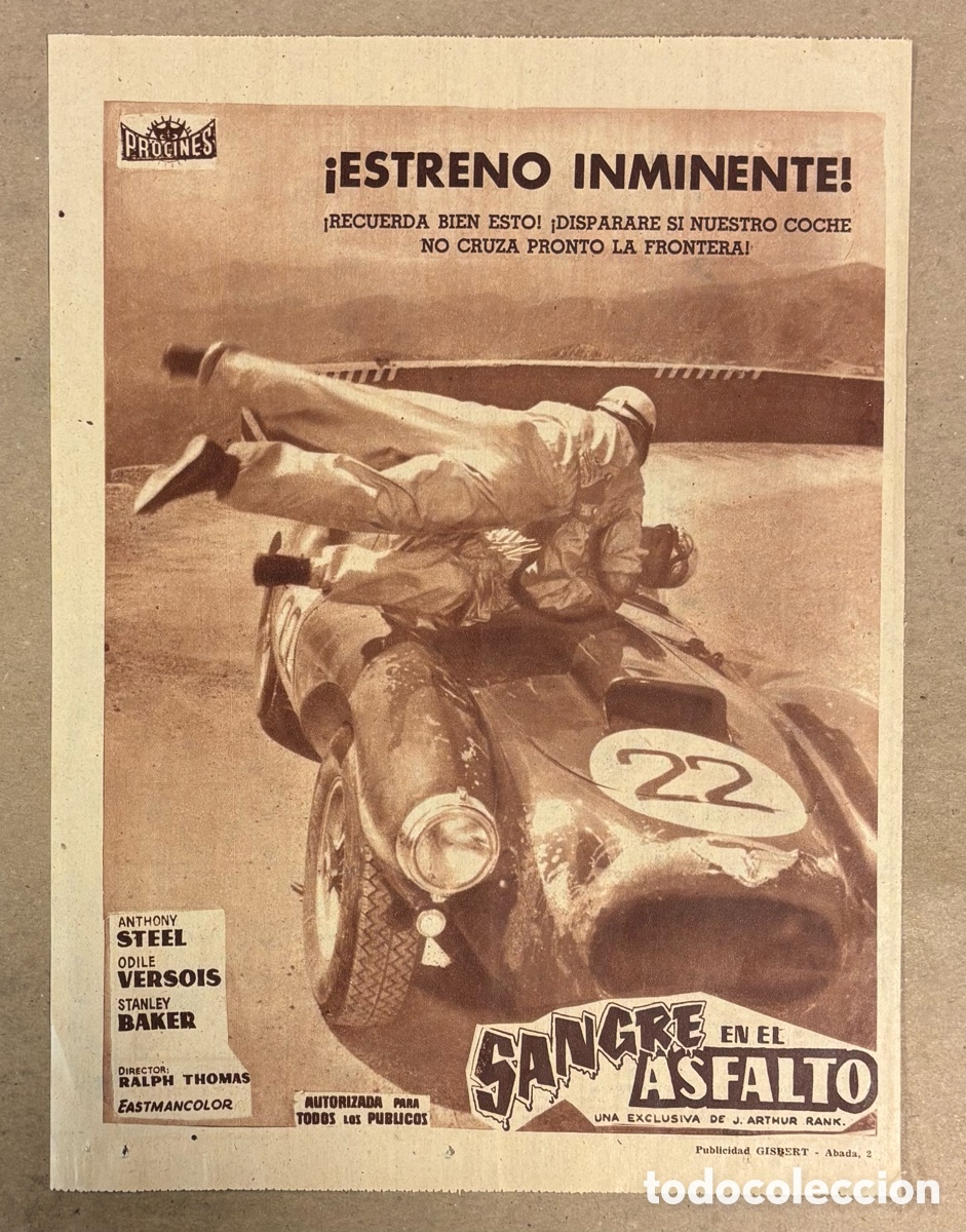 Cine: SANGRE EN EL ASFALTO (ANTHONY STEELE). CARTEL PUBLICITARIO PEL&Iacute;CULA PERI&Oacute;DICO ABC A&Ntilde;O 1956