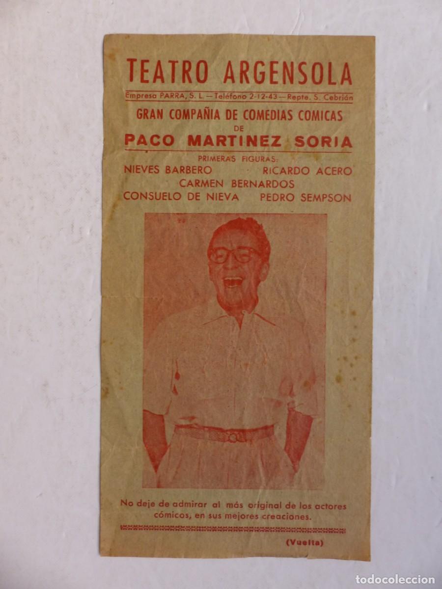 Cinema: PACO MARTINEZ SORIA, PROGRAMA TEATRO ARGENSOLA, GRAN COMPA&Ntilde;IA DE COMEDIAS COMICAS - A&Ntilde;O 1955