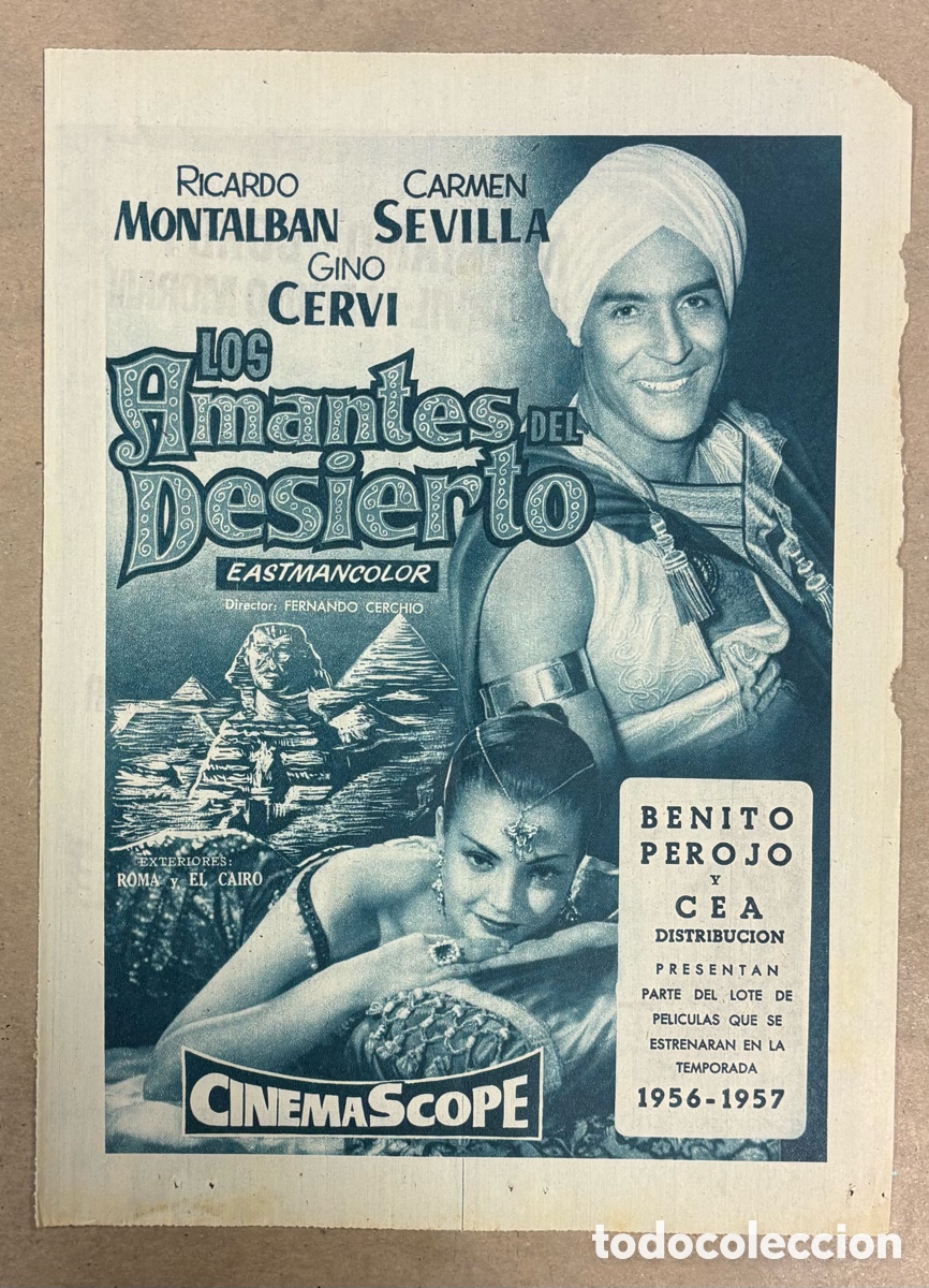 Cinema: LOS AMANTES DEL DESIERTO (CARMEN SEVILLA). ANUNCIO PUBLICITARIO CARTEL ESTRENO PEL&Iacute;CULA ABC 1957