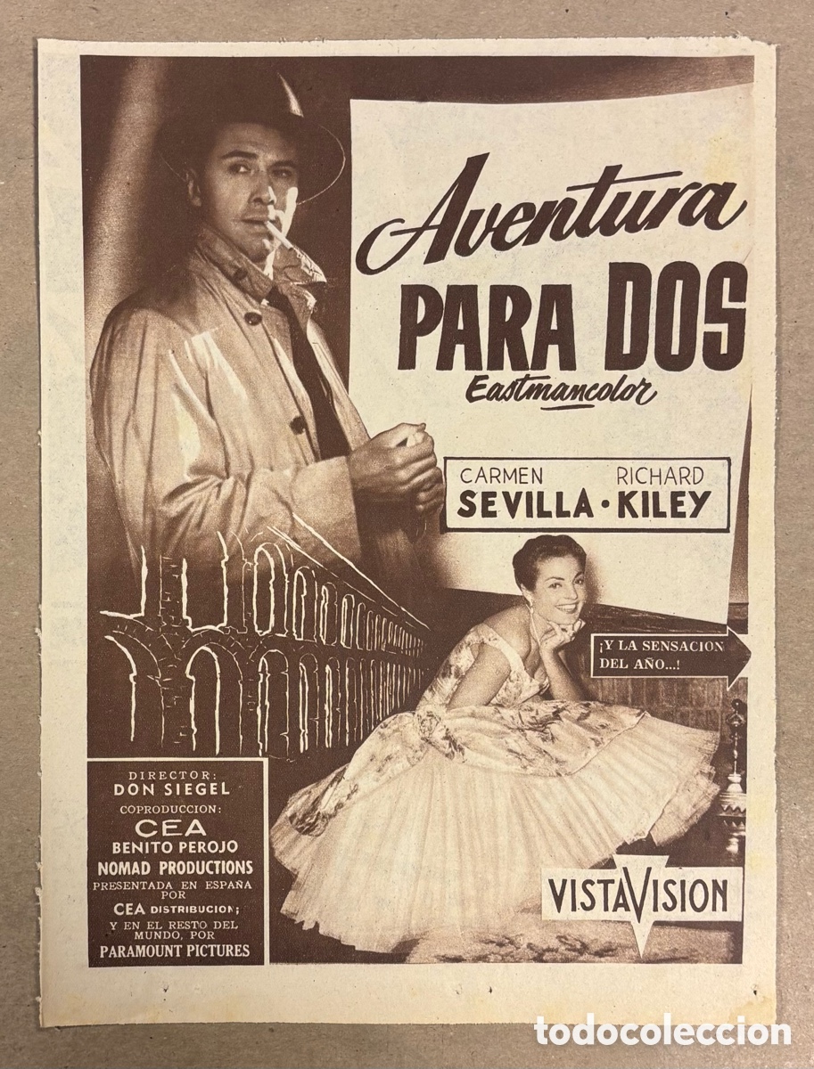 Cinema: AVENTURA PARA DOS (CARMEN SEVILLA). ANUNCIO PUBLICITARIO CARTEL ESTRENO PEL&Iacute;CULA ABC 1958.