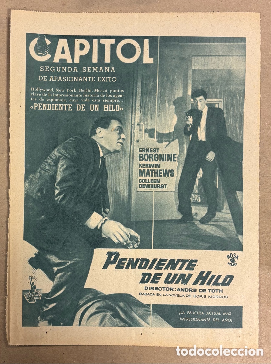 Cinema: PENDIENTE DE UN HILO (ERNEST BORONINE). ANUNCIO PUBLICITARIO CARTEL ESTRENO PEL&Iacute;CULA ABC 1960