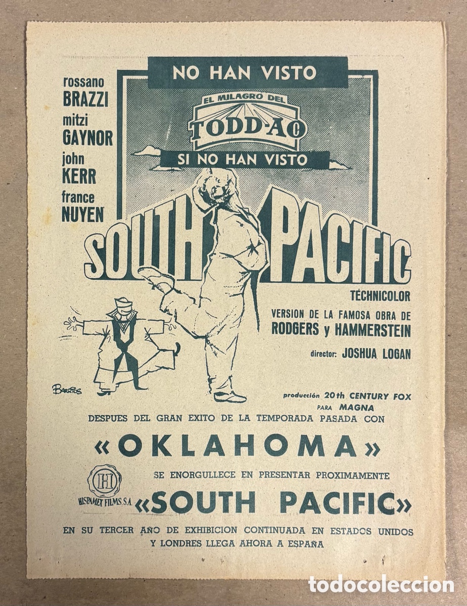 Cinema: SOUTH PACIFIC (FOSSANO BRAZZI). ANUNCIO PUBLICITARIO CARTEL ESTRENO PEL&Iacute;CULA ABC 1962