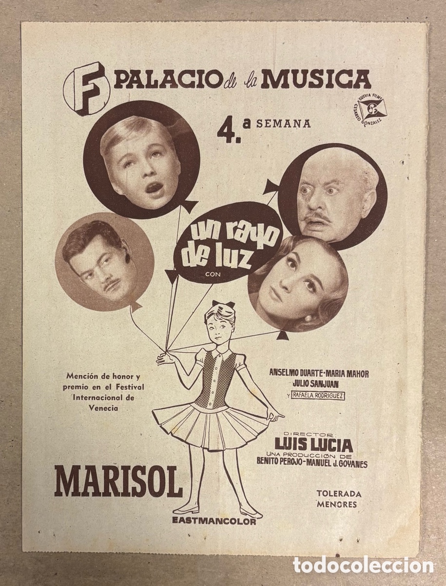 Cinema: UN RAYO DE LUZ (MARISOL). ANUNCIO PUBLICITARIO CARTEL ESTRENO PEL&Iacute;CULA PERI&Oacute;DICO ABC 1960.