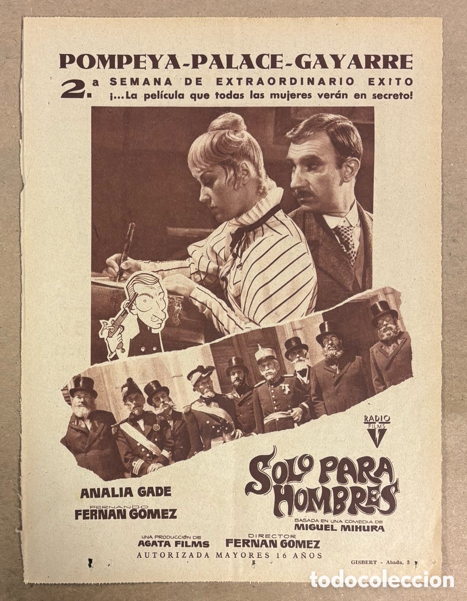 Cinema: SOLO PARA HOMBRES (FERNANDO FERNAN G&Oacute;MEZ). ANUNCIO PUBLICITARIO CARTEL ESTRENO PEL&Iacute;CULA ABC 1960