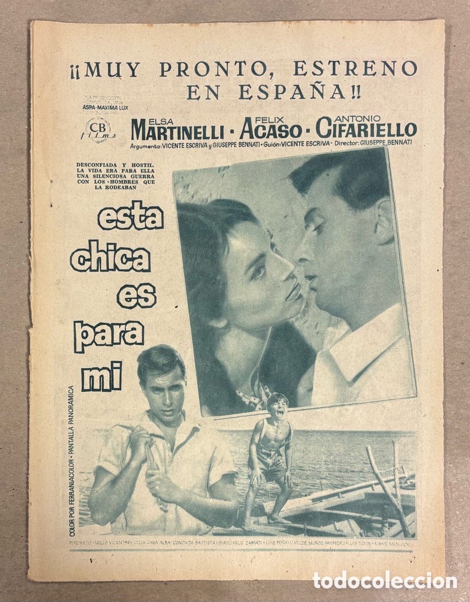Cinema: ESTA CHICA ES PARA MI (ELSA MARTINELLI). ANUNCIO PUBLICITARIO CARTEL ESTRENO PEL&Iacute;CULA ABC 1958.