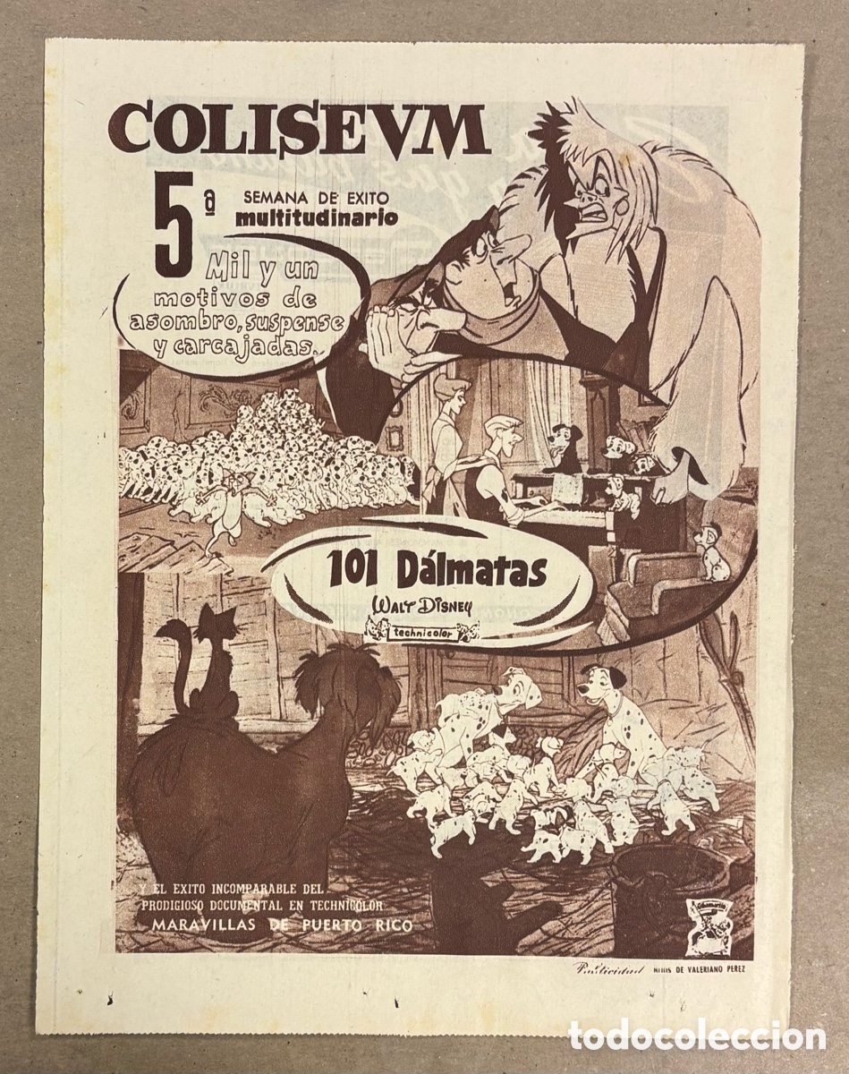 Cinema: 101 D&Aacute;LMATAS (WALT DISNEY). ANUNCIO PUBLICITARIO CARTEL ESTRENO PEL&Iacute;CULA PERI&Oacute;DICO ABC 1961