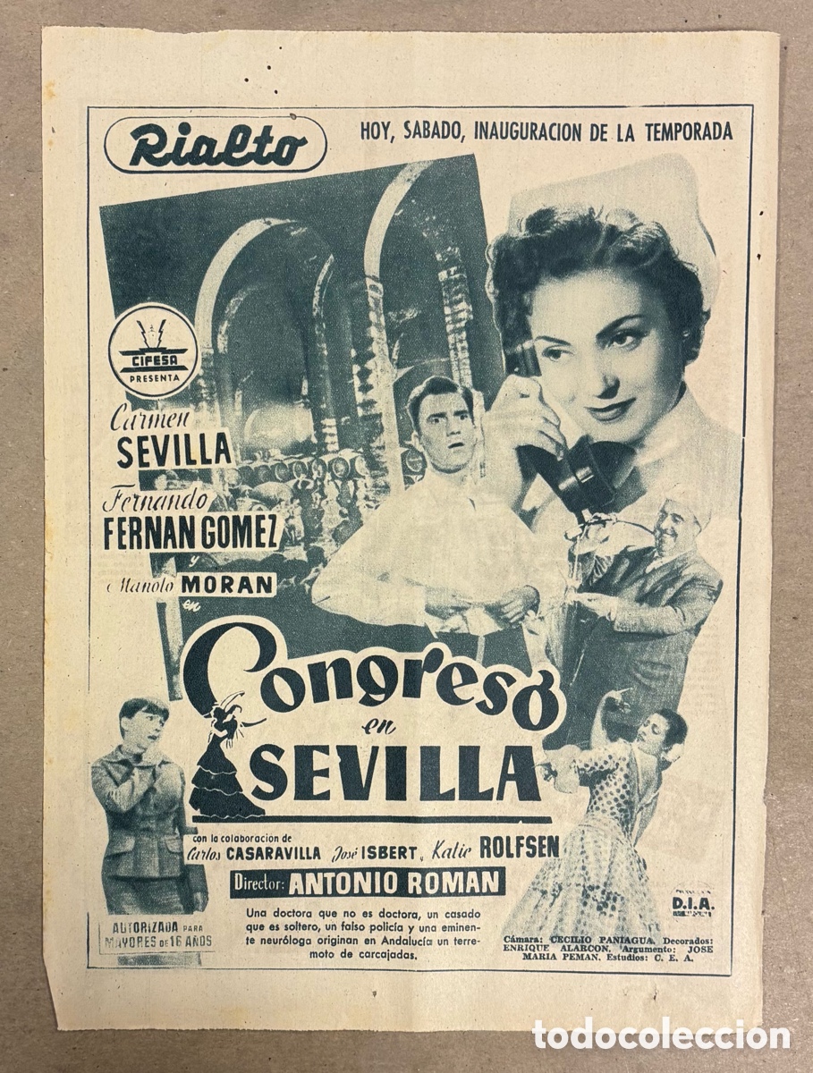 Cinema: CONGRESO EN SEVILLA (CARMEN SEVILLA, FERNANDO FERNAN G&Oacute;MEZ). ANUNCIO PUBLICITARIO CARTEL
