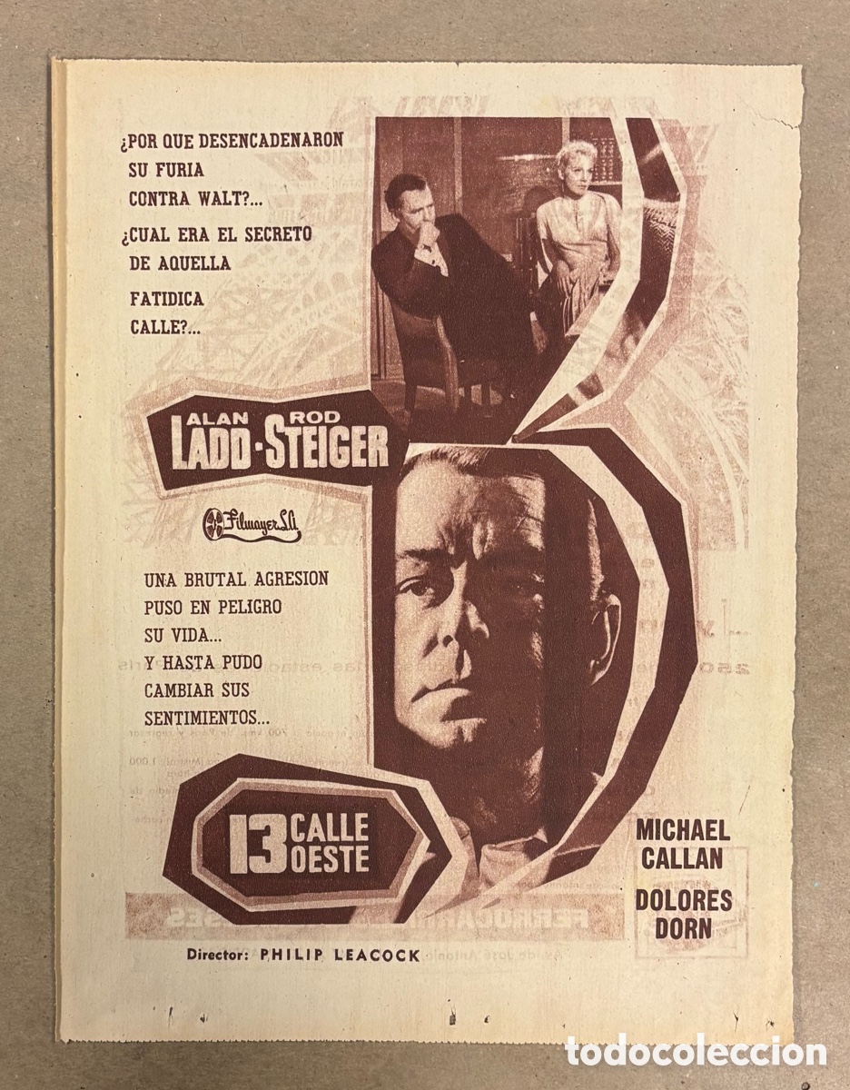 Cine: 13 CALLE OESTE (ALAN LADD). ANUNCIO CARTEL ESTRENO PEL&Iacute;CULA PERI&Oacute;DICO ABC A&Ntilde;O 1962.