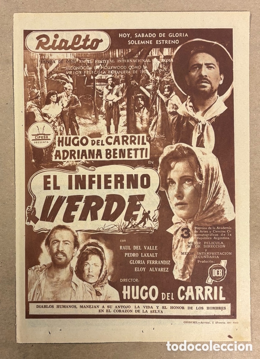 Cine: EL INFIERNO VERDE (ADRIANA BENETTI). ANUNCIO CARTEL ESTRENO PEL&Iacute;CULA PERI&Oacute;DICO ABC A&Ntilde;O 1954.