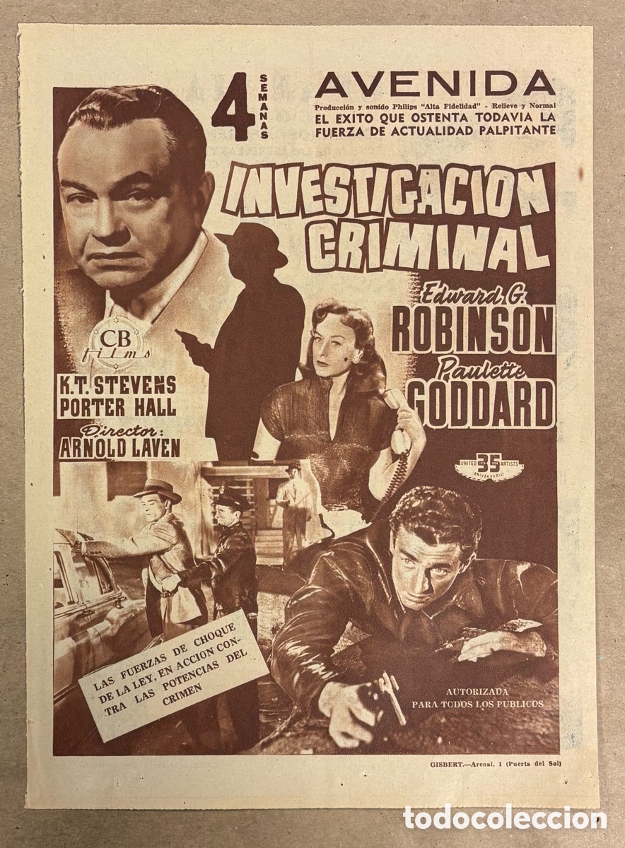 Cine: INVESTIGACI&Oacute;N CRIMINAL (ARNOLD LAVEN). ANUNCIO CARTEL ESTRENO PEL&Iacute;CULA PERI&Oacute;DICO ABC A&Ntilde;O 1954.