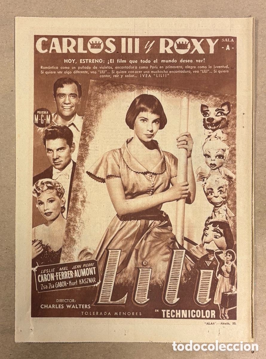 Cine: LILI (ZSA ZSA GABOR). ANUNCIO CARTEL ESTRENO PEL&Iacute;CULA PERI&Oacute;DICO ABC A&Ntilde;O 1954.