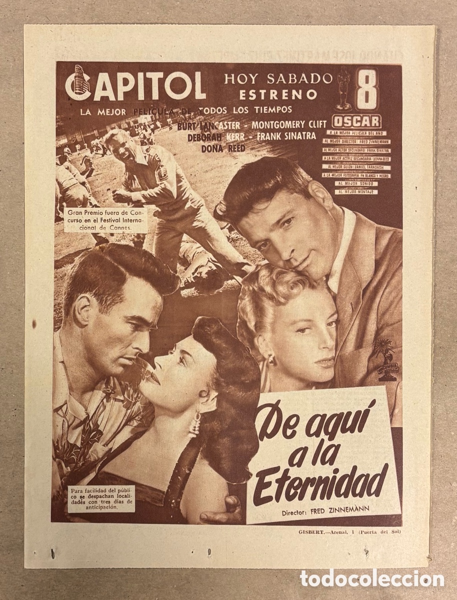 Cinema: DE AQU&Iacute; A LA ETERNIDAD (FRANK SINATRA). ANUNCIO CARTEL ESTRENO PEL&Iacute;CULA PERI&Oacute;DICO ABC A&Ntilde;O 1954