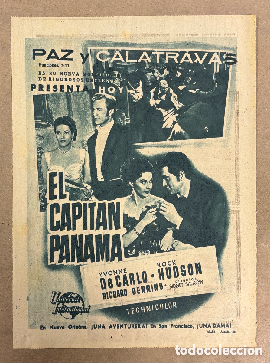 Cine: EL CAPIT&Aacute;N PANAM&Aacute; (ROCK HUDSON). ANUNCIO CARTEL ESTRENO PEL&Iacute;CULA PERI&Oacute;DICO ABC A&Ntilde;O 1954.