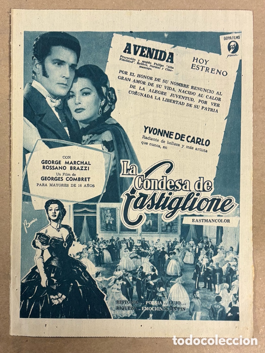 Cine: LA CONDESA DE CASTIGLIONE (YVONNE DE CARLO). ANUNCIO CARTEL ESTRENO PEL&Iacute;CULA PERI&Oacute;DICO ABC 1956