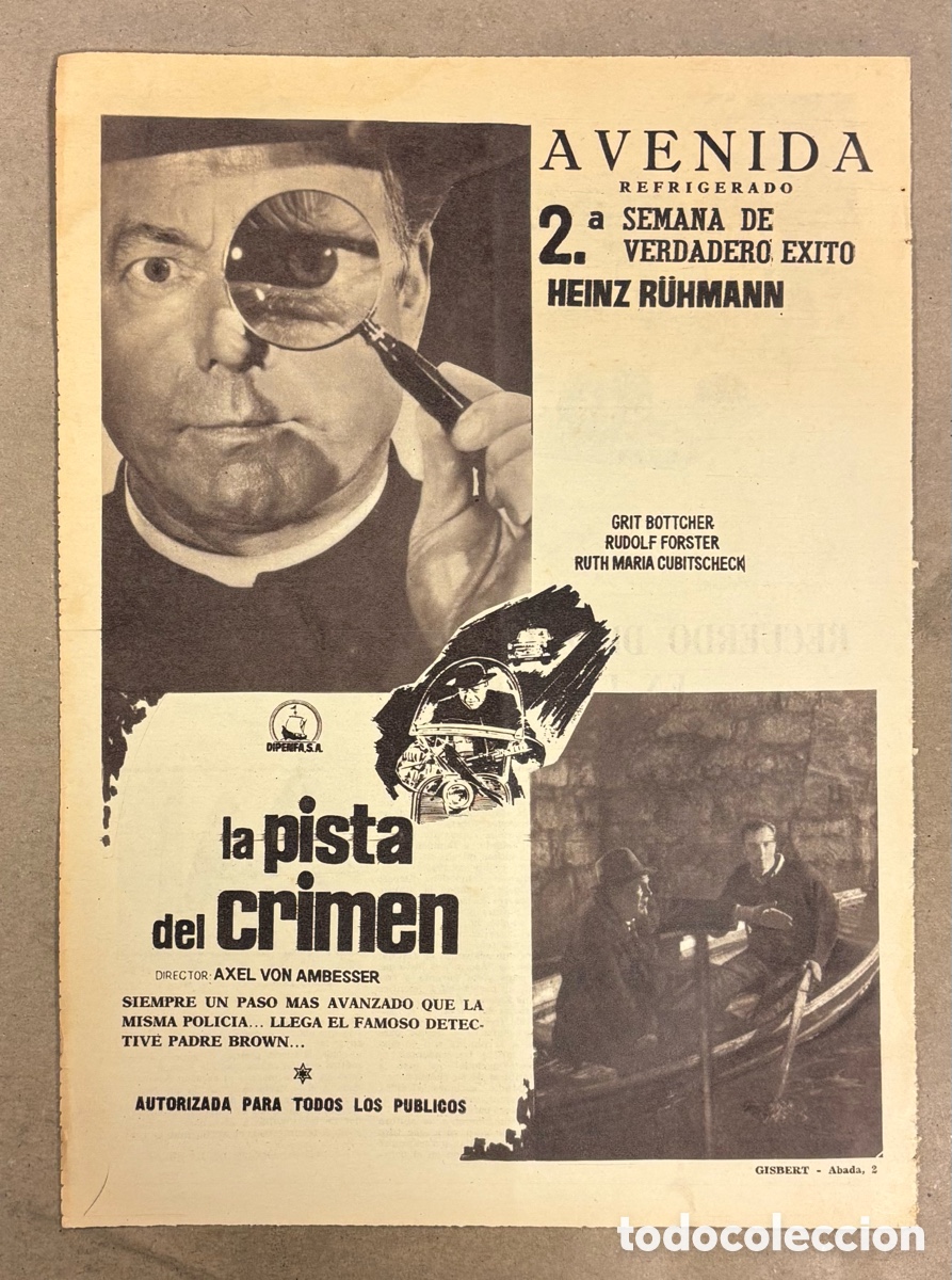 Cine: LA PISTA DEL CRIMEN (HEINZ RUMHANN). ANUNCIO CARTEL ESTRENO PEL&Iacute;CULA PERI&Oacute;DICO ABC A&Ntilde;O 1964.