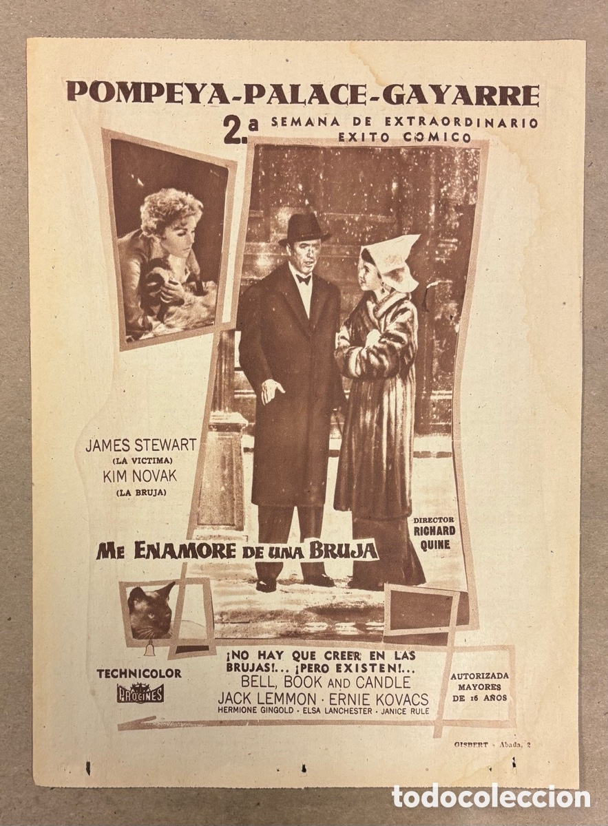 Cine: ME ENAMOR&Eacute; DE UNA BRUJA (JAMES STEWART). ANUNCIO CARTEL ESTRENO PEL&Iacute;CULA PERI&Oacute;DICO ABC A&Ntilde;O 1959