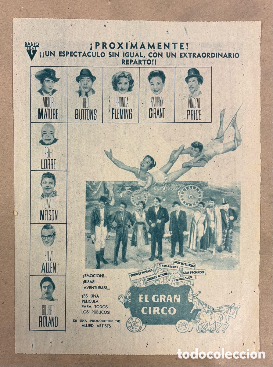 Cine: EL GRAN CIRCO (VICTOR MATURE). ANUNCIO CARTEL ESTRENO PEL&Iacute;CULA PERI&Oacute;DICO ABC A&Ntilde;O 1959.