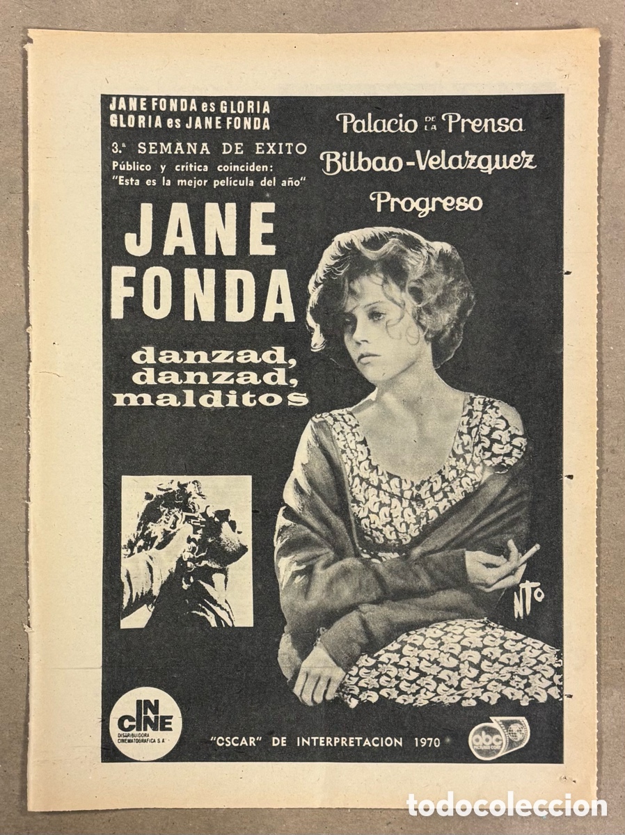 Cine: DANZAD, DANZAD, MALDITOS (JANE FONDA). ANUNCIO CARTEL ESTRENO PEL&Iacute;CULA PERI&Oacute;DICO ABC A&Ntilde;O 1970