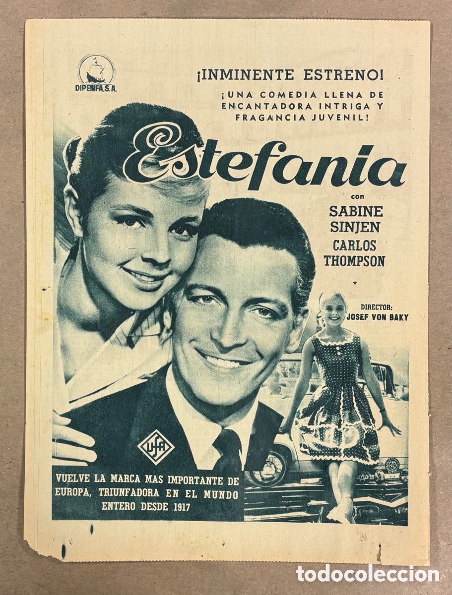 Cine: ESTEFAN&Iacute;A (SABINE SINJEN). ANUNCIO CARTEL ESTRENO PEL&Iacute;CULA PERI&Oacute;DICO ABC A&Ntilde;O 1958.