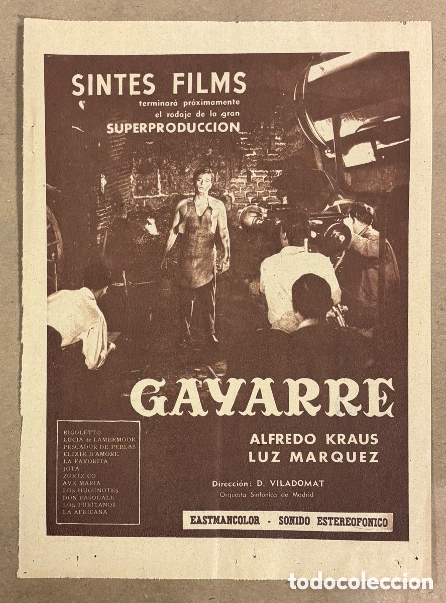 Cine: GAYARRE (ALFREDO KRAUS). ANUNCIO CARTEL ESTRENO PEL&Iacute;CULA PERI&Oacute;DICO ABC A&Ntilde;O 1959. SINTES FILMS