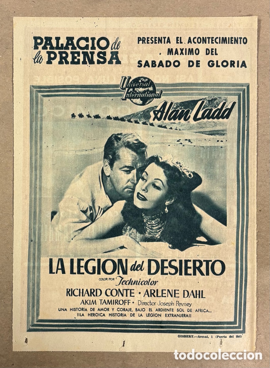 Cine: LA LEGI&Oacute;N DEL DESIERTO (ALAN LADD). ANUNCIO CARTEL ESTRENO PEL&Iacute;CULA PERI&Oacute;DICO ABC A&Ntilde;O 1954.