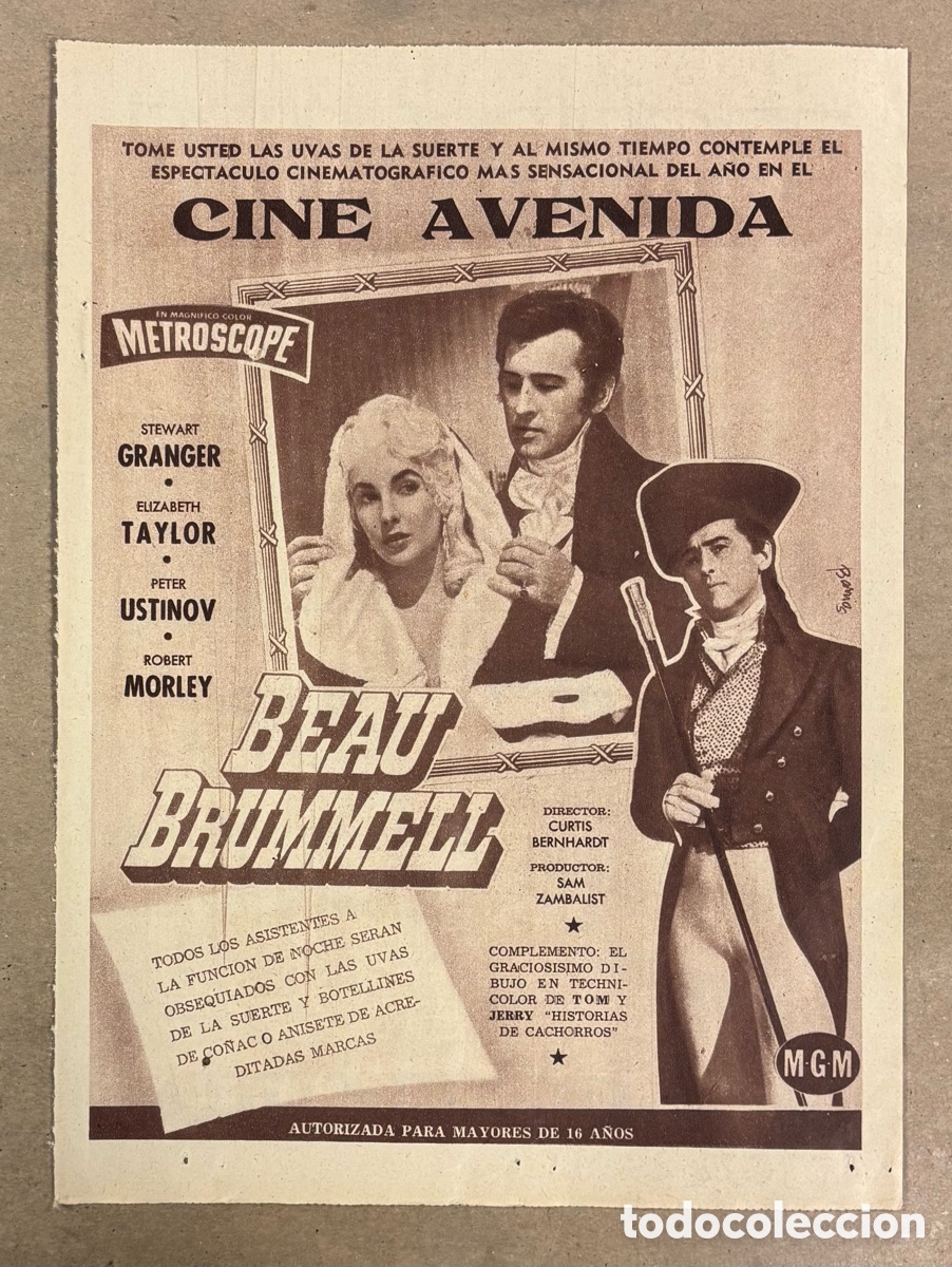 Cine: BEAU BRUMMELL (ELIZABETH TAYLOR). ANUNCIO CARTEL ESTRENO PEL&Iacute;CULA PERI&Oacute;DICO ABC A&Ntilde;O 1955