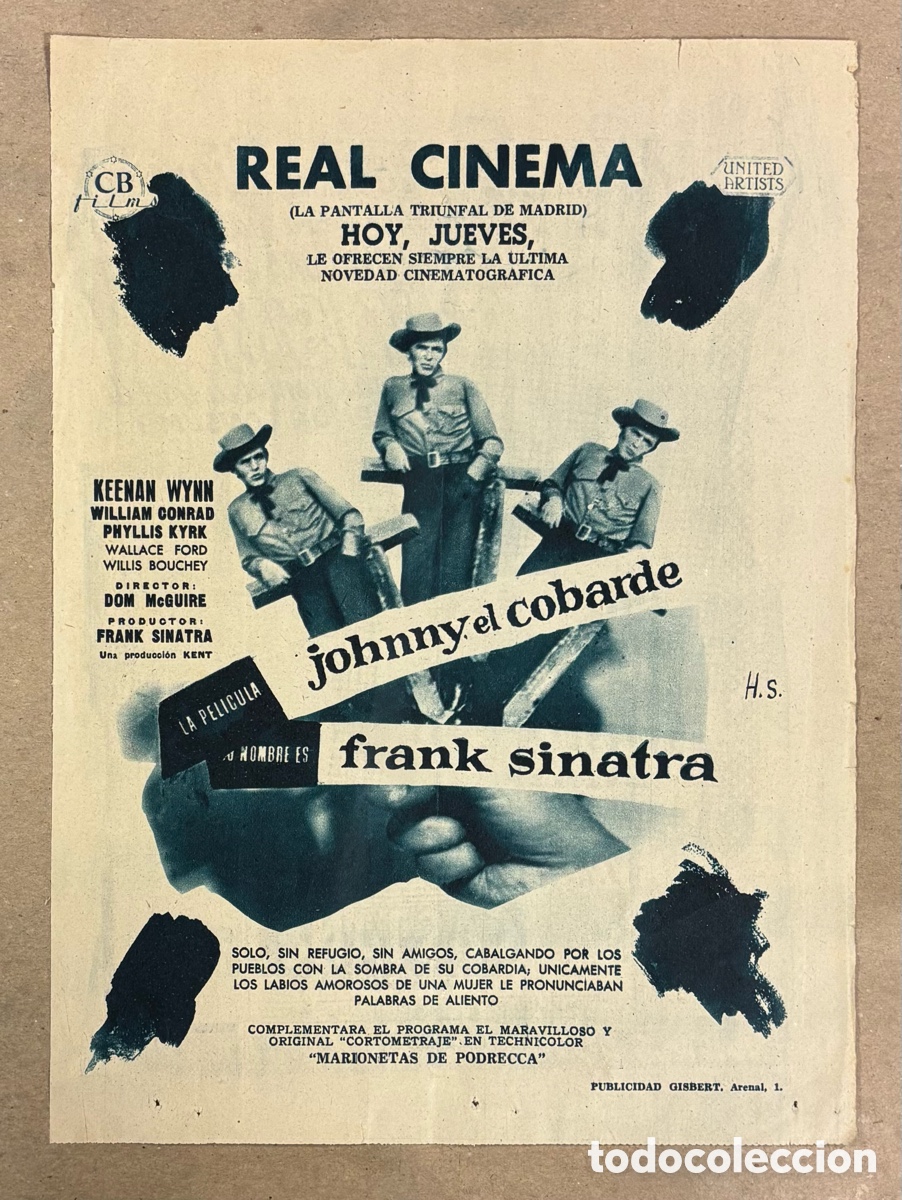 Cine: JOHNNY EL COBARDE (FRANK SINATRA). ANUNCIO CARTEL ESTRENO PEL&Iacute;CULA PERI&Oacute;DICO ABC A&Ntilde;O 1956.
