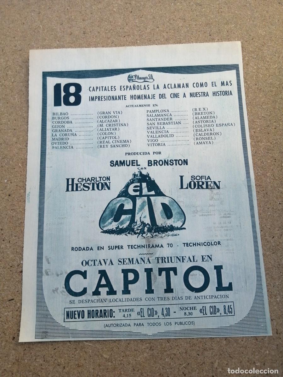 Cine: ANUNCIO CINE. EL CID (CHARLTON HESTON - SOFIA LOREN)